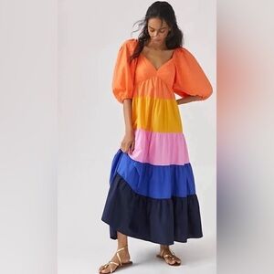 FARM RIO X ANTHROPOLOGIE COLOR BLOCK MAXI DRESS SIZE XS